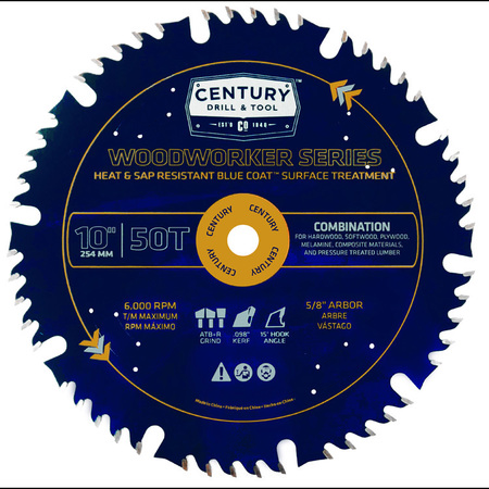 CENTURY DRILL & TOOL Circular Saw Blade Professional Wood Working 10 50T 5/8 Arbor Combo 10602